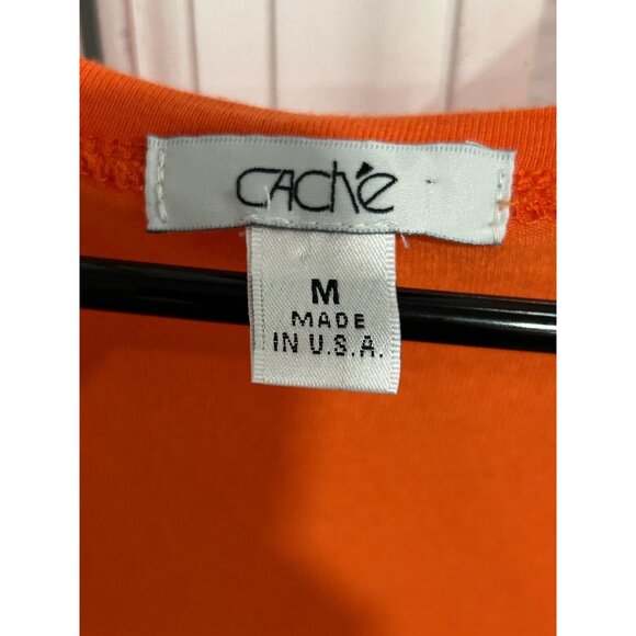 Cache Orange Short Sleeve Top Rhinestone Embellishments Ruched Side Sz Medium - Picture 6 of 10